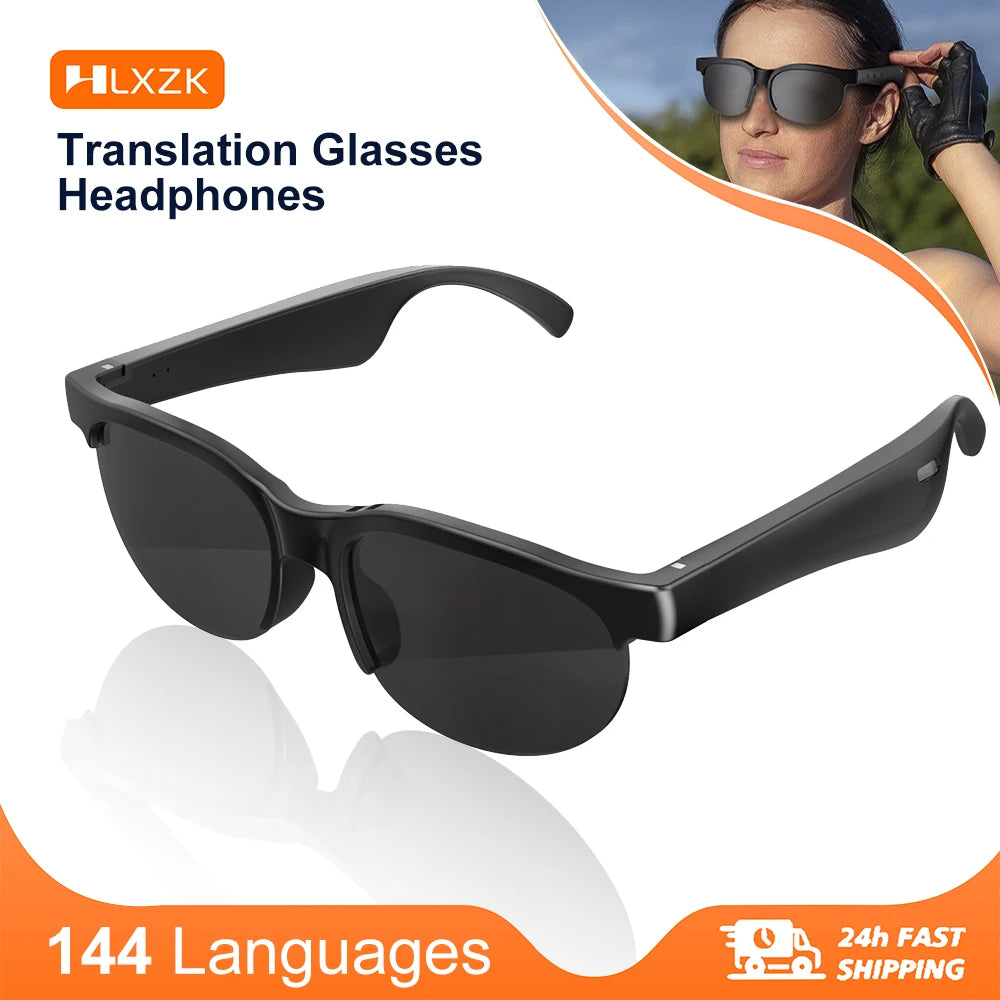 AI Übersetzungs-Sonnenbrille mit Bluetooth 5.3 – 144 Sprachen in Echtzeit – Musikbrille mit Lautsprecher & Mikrofon – Sportbrille für Reisen & Outdoor
