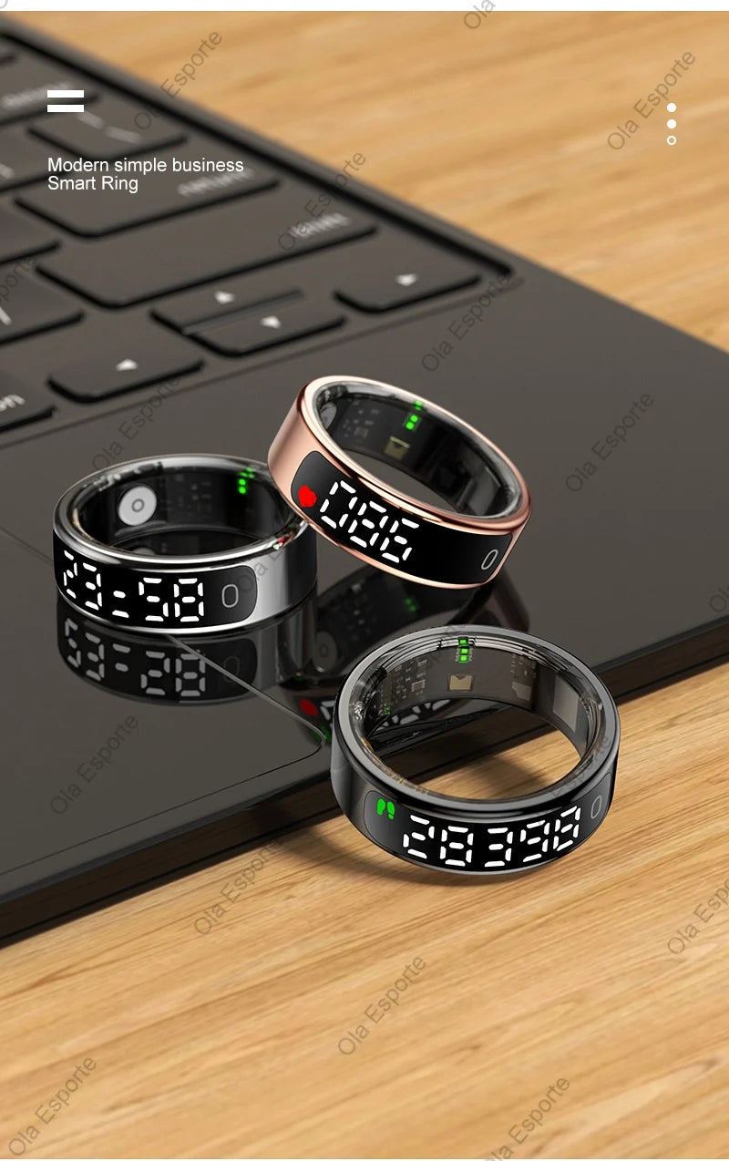 Smart Ring mit Display – Gesundheitsring für Damen & Herren – Herzfrequenz, Schlaf & Sauerstoff – 5ATM wasserdicht – TikTok-Steuerung – für Android & iOS