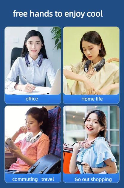 JKUOO Tragbarer Nackenventilator ohne Rotor mit LED & 4 Kühlplatten, 4000 mAh Akku, USB wiederaufladbar