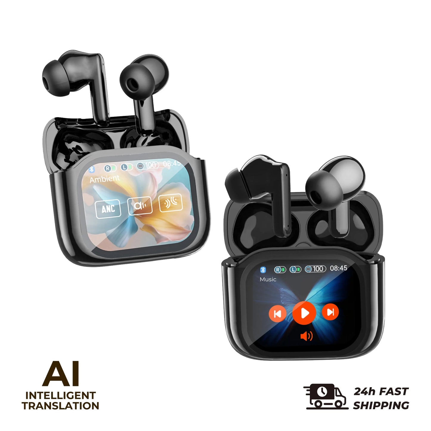 2er-Set Übersetzungs-Kopfhörer – Bluetooth 5.4 Earbuds mit Echtzeit-Übersetzung in 144 Sprachen – Noise Cancelling Headsets für Reisen & Business