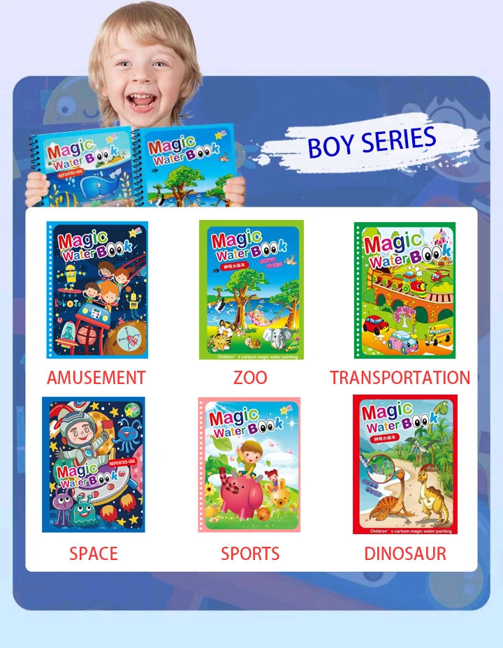 Magisches Wasser-Malbuch – Wiederverwendbares Montessori Malbuch für Kinder ohne Farbe