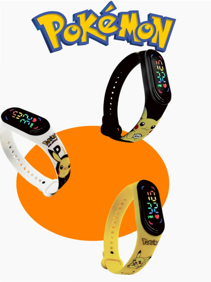 Pokémon LED-Digitaluhr – Kinderarmbanduhr mit Pikachu, Gengar & Evoli im Anime-Design