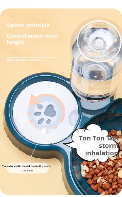 3-in-1 Katzennapf mit Wasserspender – Schräger Futternapf & Trinkflasche – Ergonomisch & rutschfest