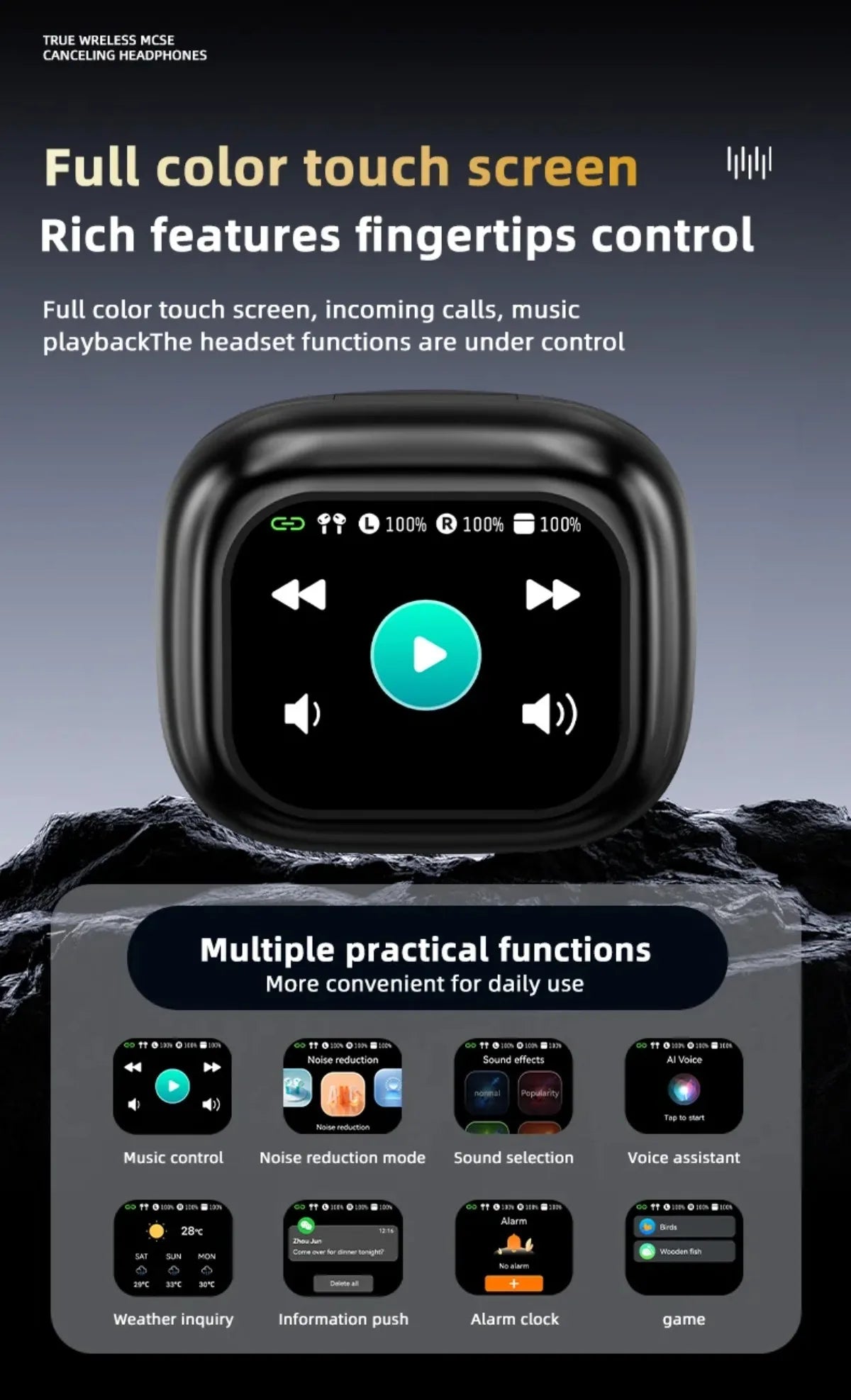 Übersetzungs-Kopfhörer mit Touch-Steuerung – Bluetooth 5.4 Headset mit Echtzeit-Übersetzung in 144 Sprachen – Noise Cancelling & Ladecase