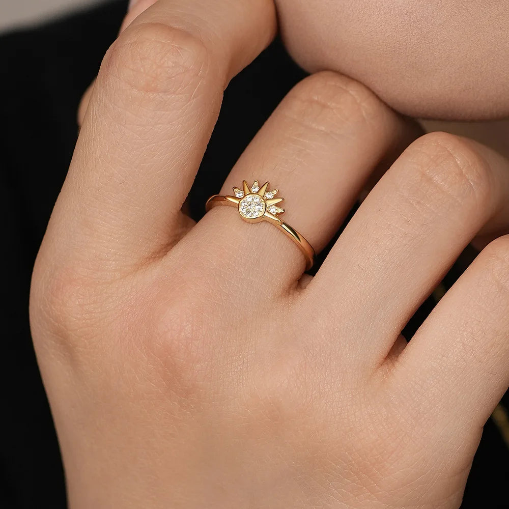 925 Silber Paar-Ringe – Sonne & Mond Design mit Zirkonia, romantisches Versprechenring-Set