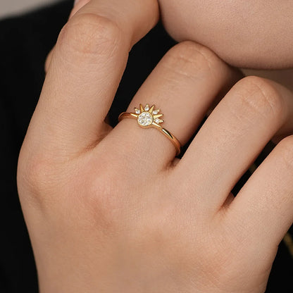 925 Silber Paar-Ringe – Sonne & Mond Design mit Zirkonia, romantisches Versprechenring-Set