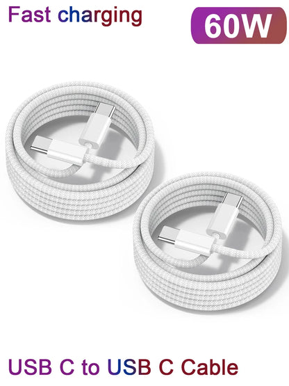 USB-C zu USB-C Nylon Kabel – 60W Schnellladekabel für iPhone 15, Samsung, Huawei & mehr