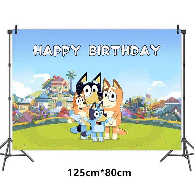Bluey Ballons Blueies Cartoon Hund Ballon Bingoed Alles Gute zum Geburtstag Banner Geschirr Hintergrund Party Dekorationen Kind Kuchen Topper