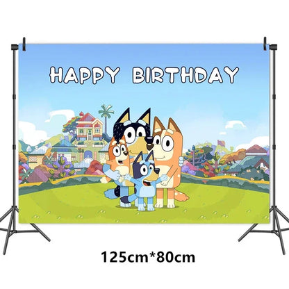 Bluey Ballons Blueies Cartoon Hund Ballon Bingoed Alles Gute zum Geburtstag Banner Geschirr Hintergrund Party Dekorationen Kind Kuchen Topper