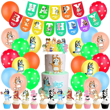 Bluey Ballons Blueies Cartoon Hund Ballon Bingoed Alles Gute zum Geburtstag Banner Geschirr Hintergrund Party Dekorationen Kind Kuchen Topper
