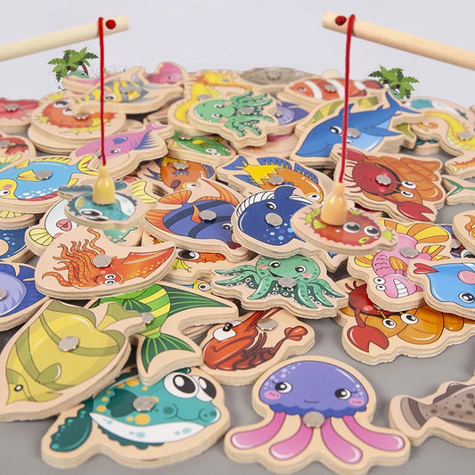 Montessori Angelspiel aus Holz – Magnetisches Lernspiel mit Meerestieren für Kinder ab 3 Jahren