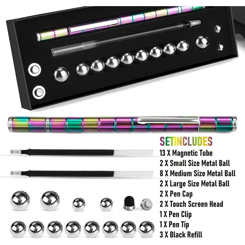 Magnetischer Fidget-Stift mit 13 Ringen – Deformationsstift gegen Stress & Langeweile, Kreativspielzeug & Geschenkidee