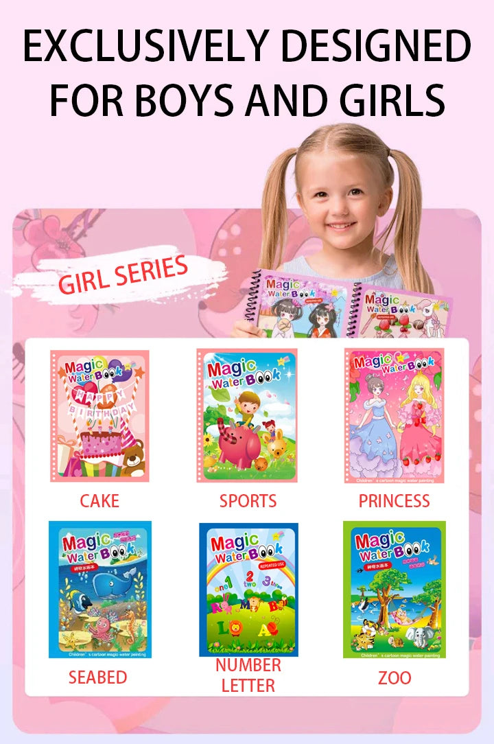Magisches Wasser-Malbuch – Wiederverwendbares Montessori Malbuch für Kinder ohne Farbe