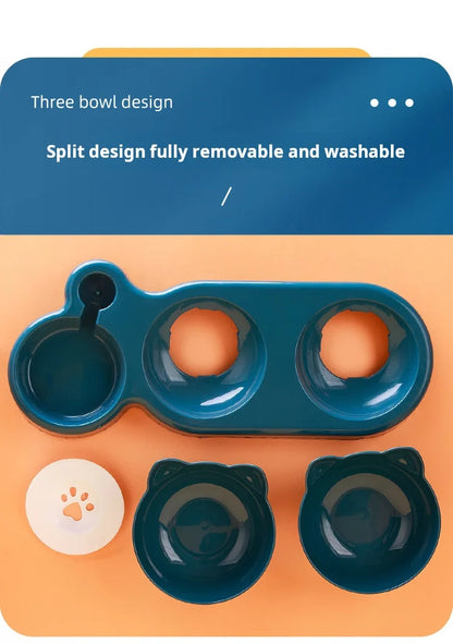 3-in-1 Katzennapf mit Wasserspender – Schräger Futternapf & Trinkflasche – Ergonomisch & rutschfest