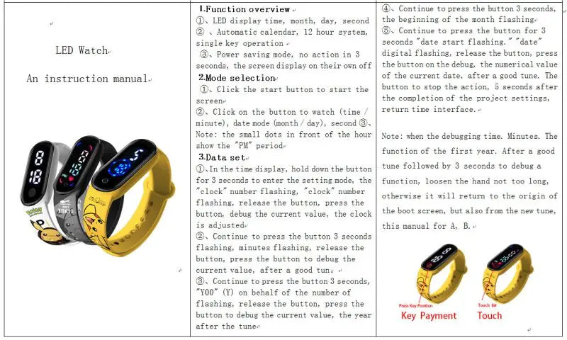 Pokémon LED-Digitaluhr – Kinderarmbanduhr mit Pikachu, Gengar & Evoli im Anime-Design