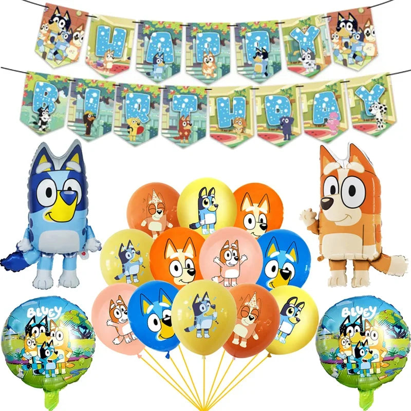 Bluey Ballons Blueies Cartoon Hund Ballon Bingoed Alles Gute zum Geburtstag Banner Geschirr Hintergrund Party Dekorationen Kind Kuchen Topper