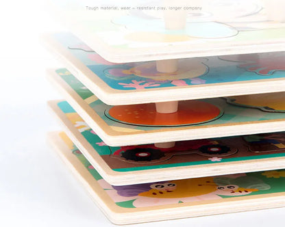 Montessori Holzpuzzle Tiere – Lernspielzeug mit Greifhilfe für Kinder ab 1 Jahr