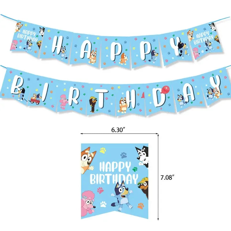 Bluey Ballons Blueies Cartoon Hund Ballon Bingoed Alles Gute zum Geburtstag Banner Geschirr Hintergrund Party Dekorationen Kind Kuchen Topper