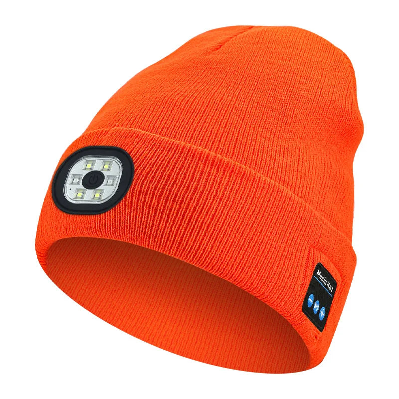3-in-1 Bluetooth Beanie mit LED-Licht – Mütze mit Kopfhörer & Licht, USB-Ladung, Unisex für Outdoor & Sport
