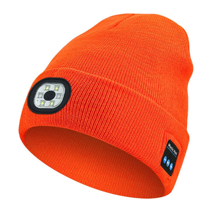 3-in-1 Bluetooth Beanie mit LED-Licht – Mütze mit Kopfhörer & Licht, USB-Ladung, Unisex für Outdoor & Sport