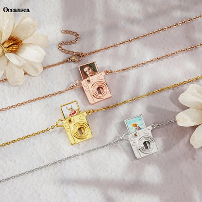 Personalisierte Foto-Projektionskette mit Kamera-Anhänger – Edelstahl Halskette mit Bild – Geschenkidee 2025