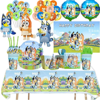 Bluey Ballons Blueies Cartoon Hund Ballon Bingoed Alles Gute zum Geburtstag Banner Geschirr Hintergrund Party Dekorationen Kind Kuchen Topper