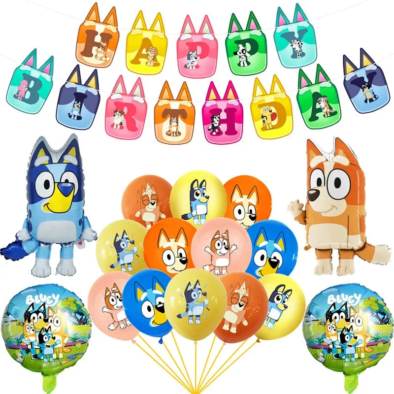 Bluey Ballons Blueies Cartoon Hund Ballon Bingoed Alles Gute zum Geburtstag Banner Geschirr Hintergrund Party Dekorationen Kind Kuchen Topper