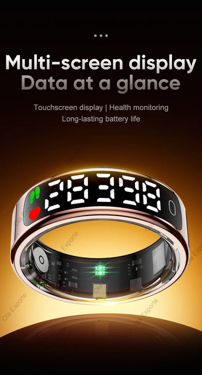 Smart Ring mit Display – Gesundheitsring für Damen & Herren – Herzfrequenz, Schlaf & Sauerstoff – 5ATM wasserdicht – TikTok-Steuerung – für Android & iOS