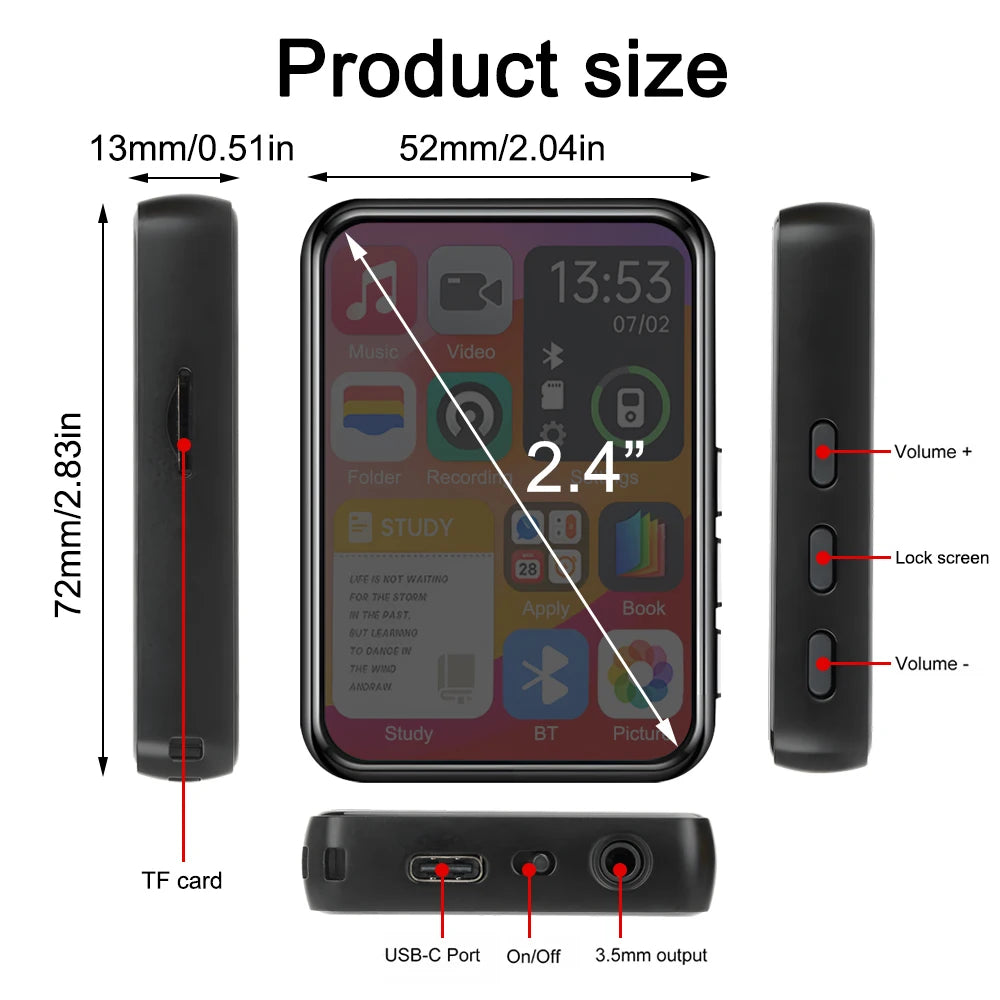 AideeMaster MP3-Player – 128 GB, Bluetooth 5.4, Touchscreen & HiFi-Sound