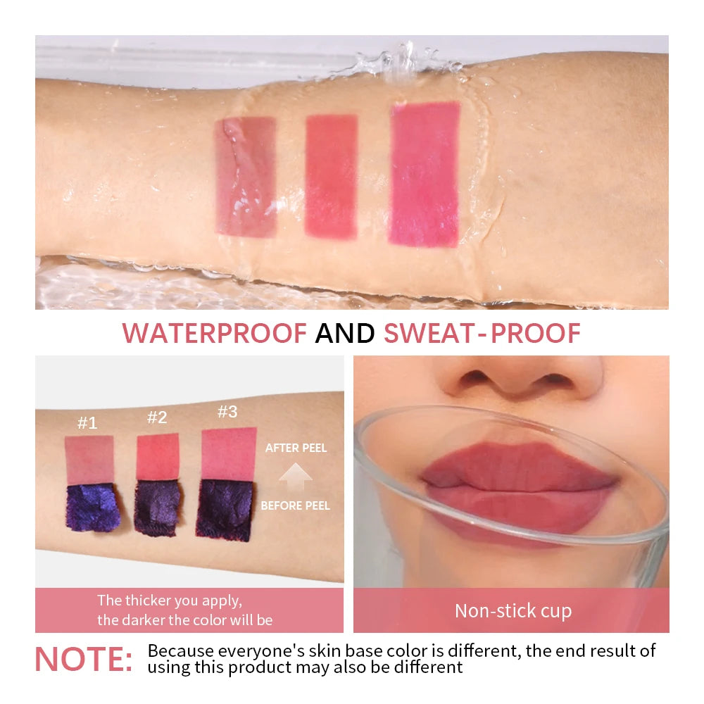 Korean Lip Tint Peel Off – Matte Lip Ink, langanhaltend & wasserfest, 3 Farben