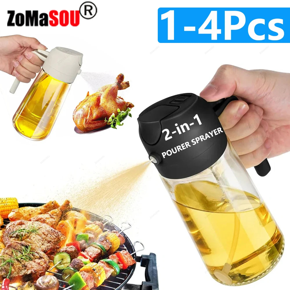 2-in-1 Öl-Sprayer & Ausgießer 500 ml – Nachfüllbare Kunststoffflasche für Küche, BBQ & Airfryer