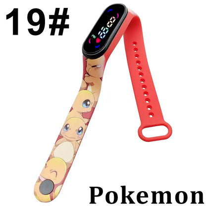 Pokémon LED-Digitaluhr – Kinderarmbanduhr mit Pikachu, Gengar & Evoli im Anime-Design