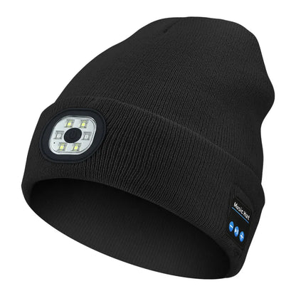 3-in-1 Bluetooth Beanie mit LED-Licht – Mütze mit Kopfhörer & Licht, USB-Ladung, Unisex für Outdoor & Sport