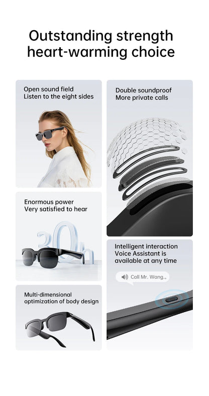Smart Audio-Brille XG89 mit Übersetzungsfunktion – Bluetooth 6.0 Sonnenbrille mit Kopfhörer & Noise Cancelling – 144 Sprachen – für Reisen & Business