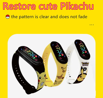 Pokémon LED-Digitaluhr – Kinderarmbanduhr mit Pikachu, Gengar & Evoli im Anime-Design
