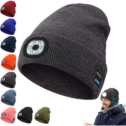 3-in-1 Bluetooth Beanie mit LED-Licht – Mütze mit Kopfhörer & Licht, USB-Ladung, Unisex für Outdoor & Sport