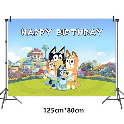 Bluey Ballons Blueies Cartoon Hund Ballon Bingoed Alles Gute zum Geburtstag Banner Geschirr Hintergrund Party Dekorationen Kind Kuchen Topper