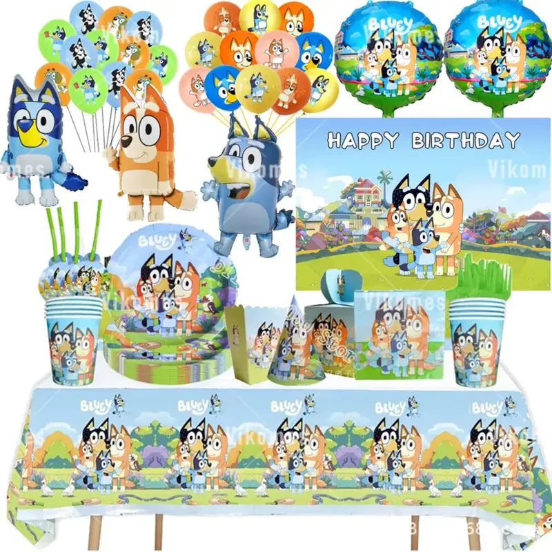 Bluey Ballons Blueies Cartoon Hund Ballon Bingoed Alles Gute zum Geburtstag Banner Geschirr Hintergrund Party Dekorationen Kind Kuchen Topper
