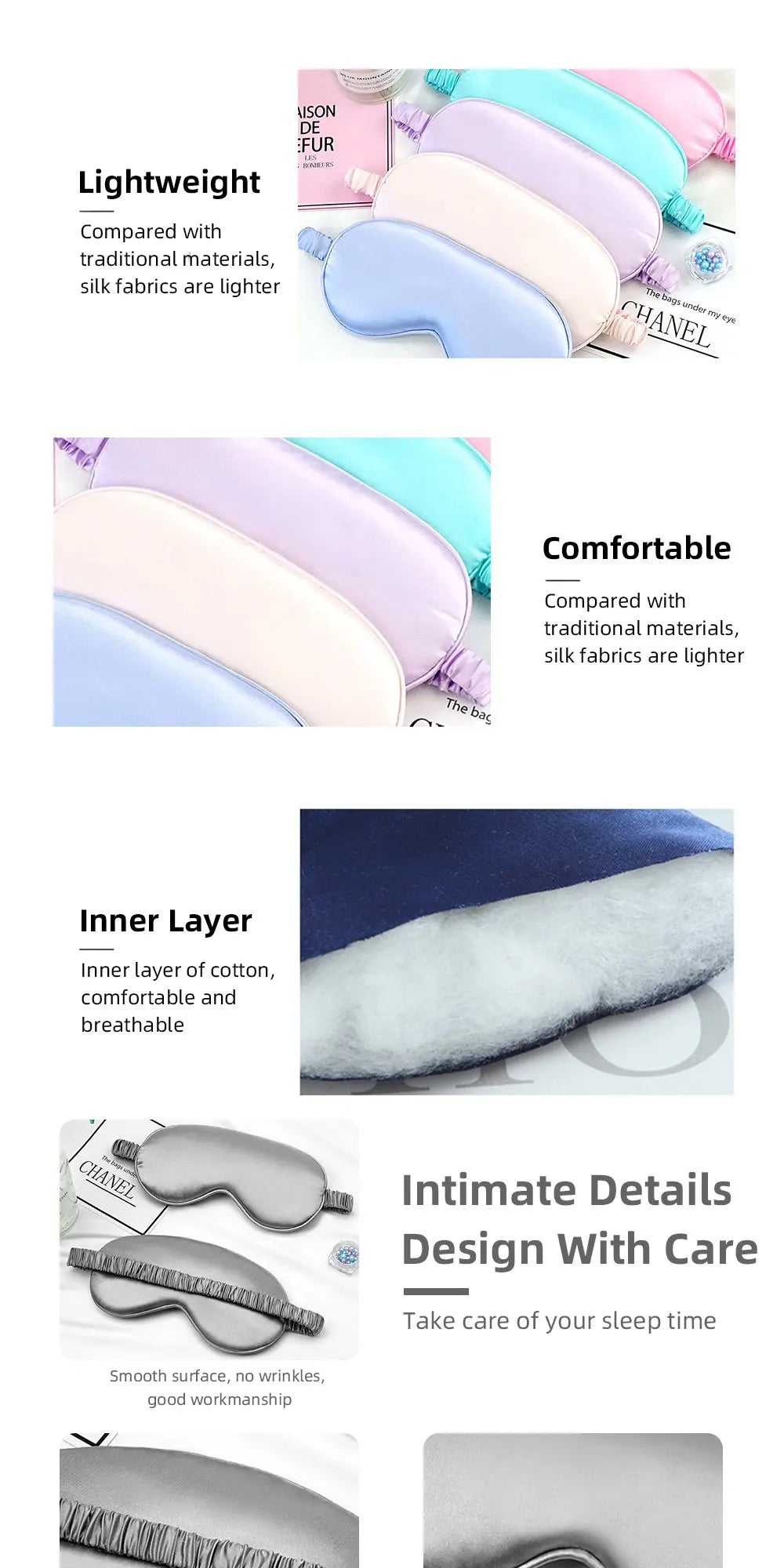 Schlafmaske aus Imitat-Seide – Weiche & atmungsaktive Augenmaske – Lichtschutz für Reisen, Nickerchen & erholsamen Schlaf