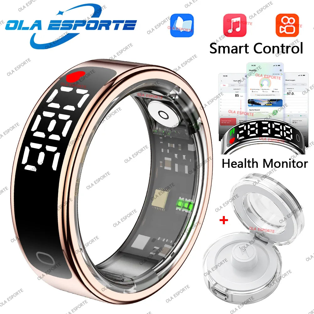 Smart Ring mit Display – Gesundheitsring für Damen & Herren – Herzfrequenz, Schlaf & Sauerstoff – 5ATM wasserdicht – TikTok-Steuerung – für Android & iOS