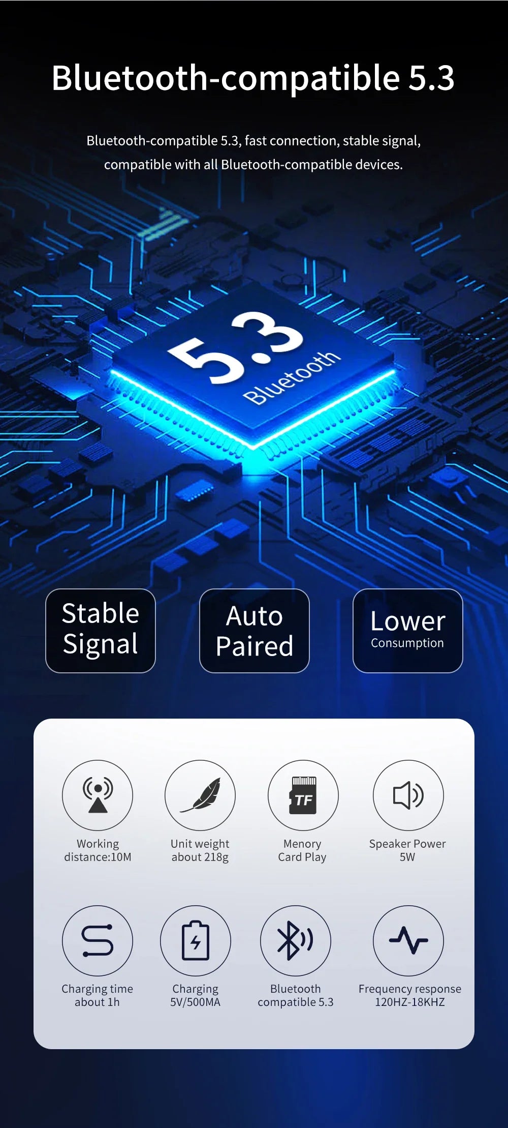 TG659 Mini Bluetooth Lautsprecher – TWS, TF-Karte & Radio, 5.3 kabellos