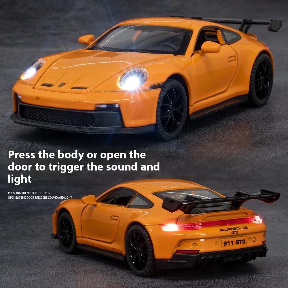 911 GT3 RS Modellauto 1:32 – Hochwertiges Diecast-Metallfahrzeug mit Sound & Licht, Spielzeug & Sammlerstück