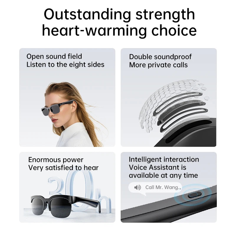 Smart Audio-Brille XG89 mit Übersetzungsfunktion – Bluetooth 6.0 Sonnenbrille mit Kopfhörer & Noise Cancelling – 144 Sprachen – für Reisen & Business