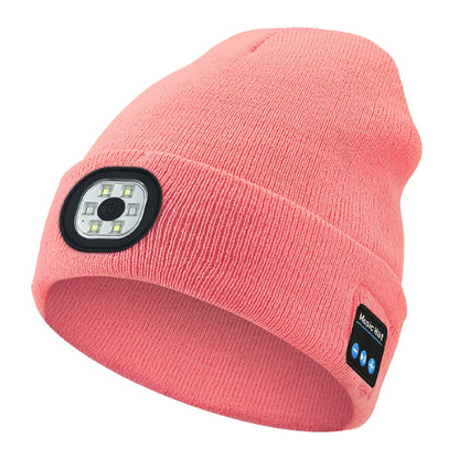 3-in-1 Bluetooth Beanie mit LED-Licht – Mütze mit Kopfhörer & Licht, USB-Ladung, Unisex für Outdoor & Sport