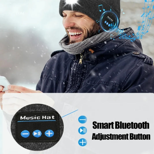 3-in-1 Bluetooth Beanie mit LED-Licht – Mütze mit Kopfhörer & Licht, USB-Ladung, Unisex für Outdoor & Sport