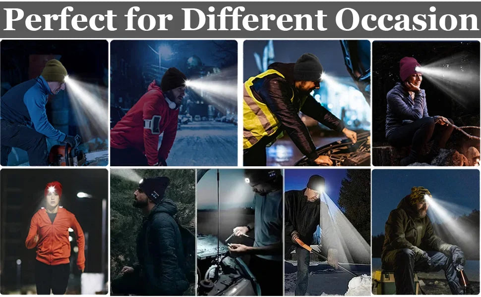 3-in-1 Bluetooth Beanie mit LED-Licht – Mütze mit Kopfhörer & Licht, USB-Ladung, Unisex für Outdoor & Sport