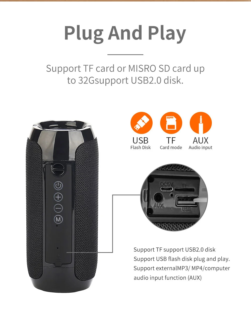 T&G TG117 Bluetooth Lautsprecher – Tragbar, Wasserdicht IPX5, mit TWS, FM & SD-Slot für Outdoor & Strand