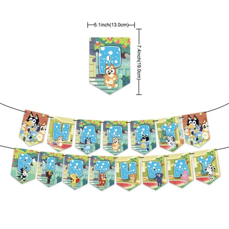Bluey Ballons Blueies Cartoon Hund Ballon Bingoed Alles Gute zum Geburtstag Banner Geschirr Hintergrund Party Dekorationen Kind Kuchen Topper