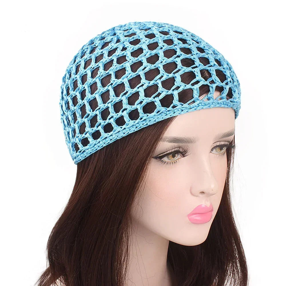 Haarnetz Damen gehäkelt – Elastisches Mesh Turban Cap – Schlafhaube & Haarpflege-Hilfe – atmungsaktiv & bequem – Unisex