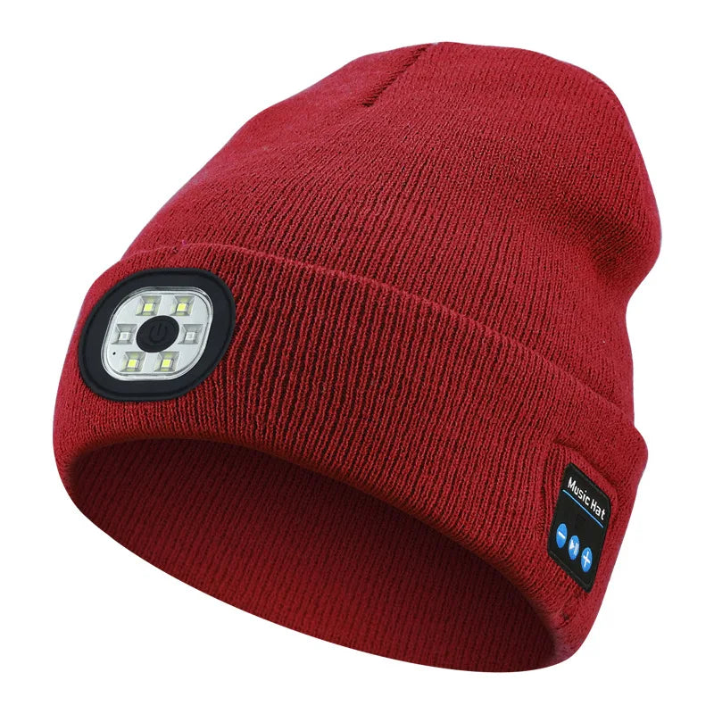 3-in-1 Bluetooth Beanie mit LED-Licht – Mütze mit Kopfhörer & Licht, USB-Ladung, Unisex für Outdoor & Sport